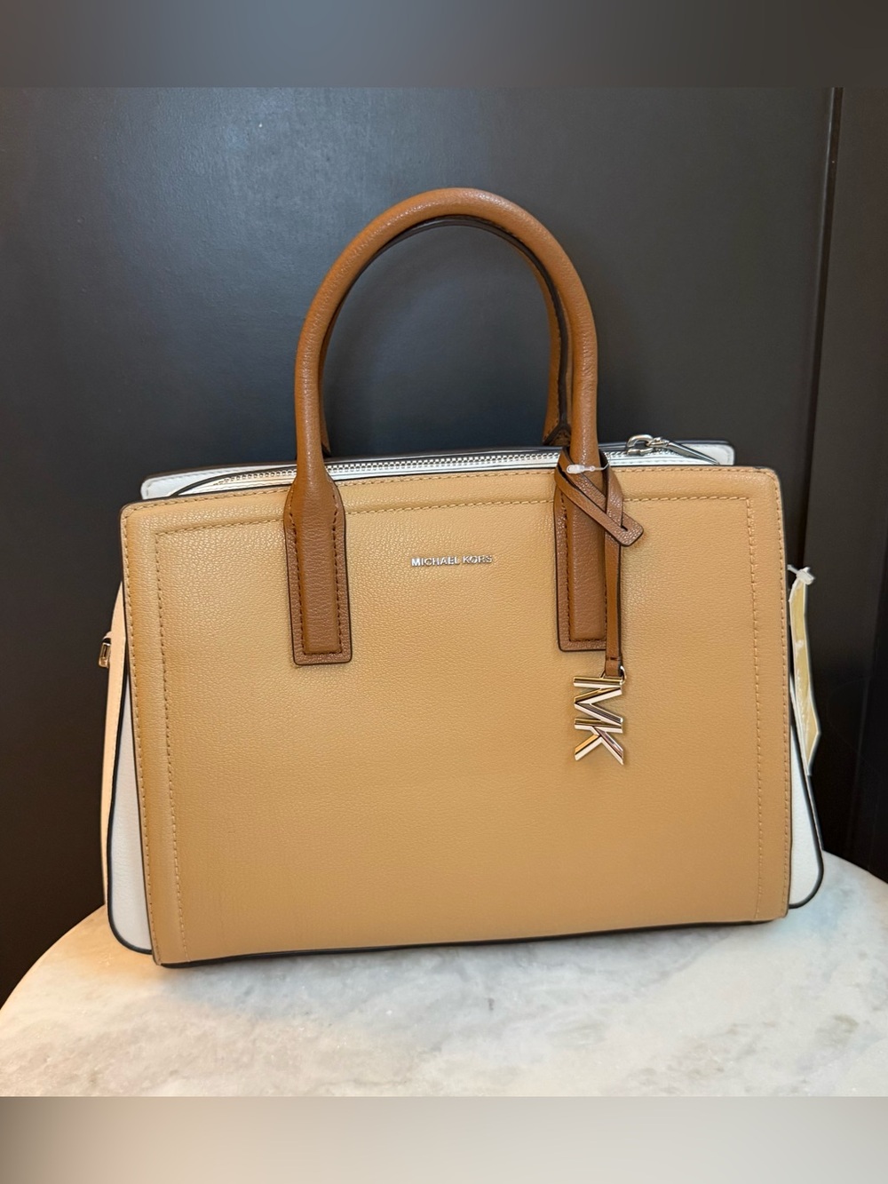 Michael Kors Laila Medium Color-Block Leather Satchel - Peanut Multi -
NWT